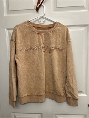 Saved By Grace Embroidered Sweatshirt - Tan